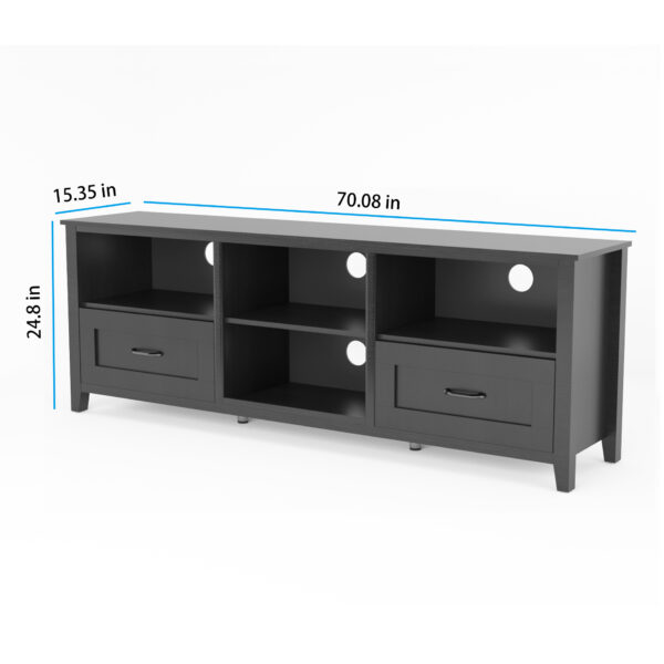 70.08Inch Length Furniture Black TV Stand for Living Room and Bedroom with 2 Drawers and 4 High Capacity Storage Compartment - Image 8