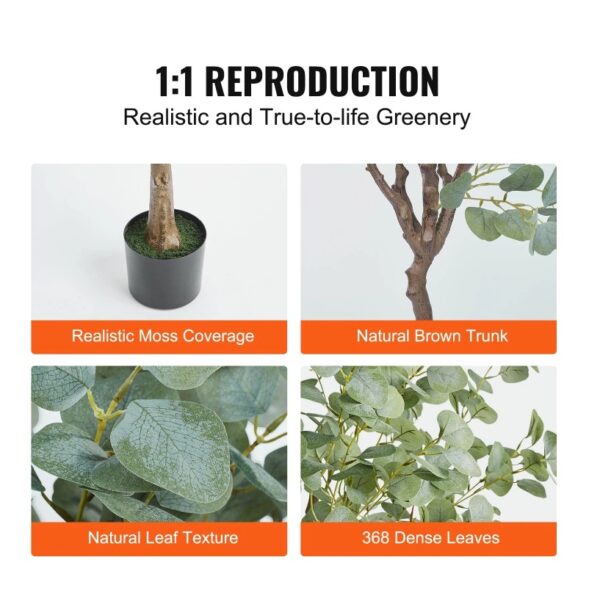 Artificial Eucalyptus Tree, 6 FT Tall Faux Plant, Secure PE Material & Anti-Tip Tilt Protection Low-Maintenance Plant, Lifelike Green Fake Potted Tree For Home Office Decor Indoor Outdoor - Image 5