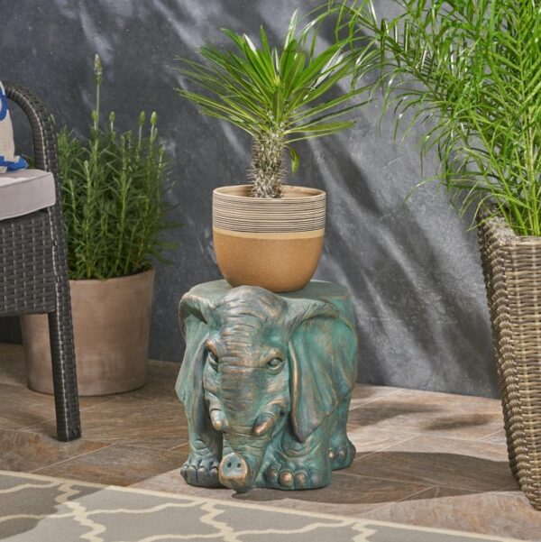 Elephant Garden Stool, Copper Patina