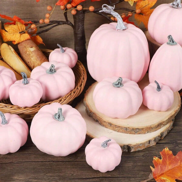 12PCS Artificial Pumpkins Pink Faux Pumpkins Decoration for Home Farmhouse Harvest Festival Decor Photo Props - Image 5