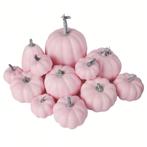 12PCS Artificial Pumpkins Pink Faux Pumpkins Decoration for Home Farmhouse Harvest Festival Decor Photo Props - Image 7