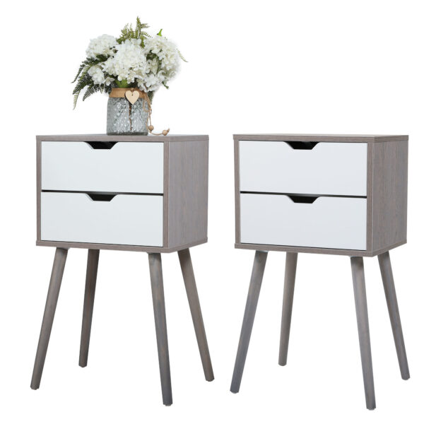 Set of 2 Wooden Modern Nightstand with 2 Drawers and 4 Solid Splayed Legs Living Room Bedroom Furniture - Image 2