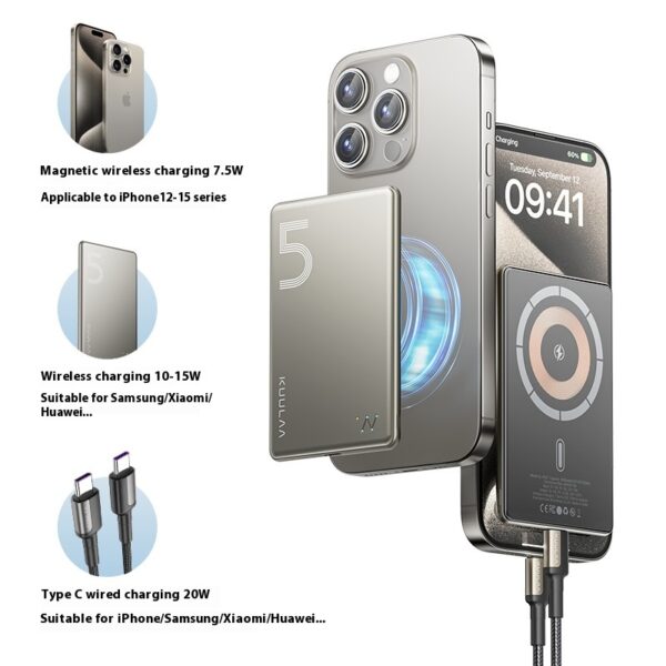 Ultra-thin Magnetic Wireless Power Bank 5000 MA - Image 2