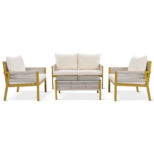 K&K 4-Piece Rope Patio Furniture Set, Outdoor Furniture With Tempered Glass Table, Patio Conversatio - Image 10