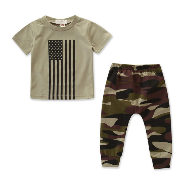 Little Kids' Suit Summer Men's Clothing Independence Day Flag Camouflage Suit - Image 2