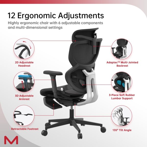 Ergonomic Office Chair With Footrest Home Office Chair With Soft Rubber Lumbar Support Tilt Mesh Computer Chair - Image 7