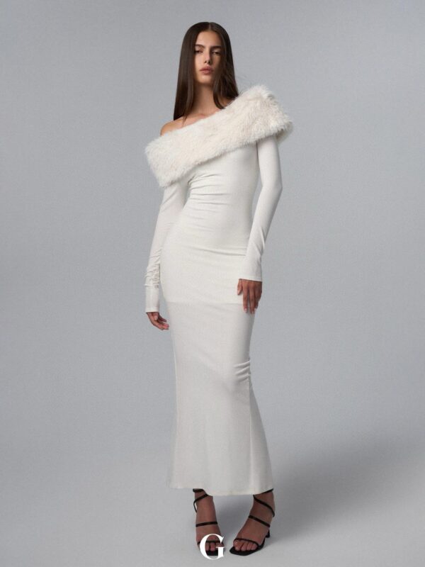 New Off-shoulder Shoulder-baring Tight Waist Sheath Long Sleeve Knitted Dress - Image 3
