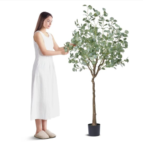 Artificial Eucalyptus Tree, 6 FT Tall Faux Plant, Secure PE Material & Anti-Tip Tilt Protection Low-Maintenance Plant, Lifelike Green Fake Potted Tree For Home Office Decor Indoor Outdoor - Image 7