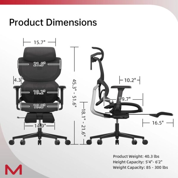 Ergonomic Office Chair With Footrest Home Office Chair With Soft Rubber Lumbar Support Tilt Mesh Computer Chair - Image 2