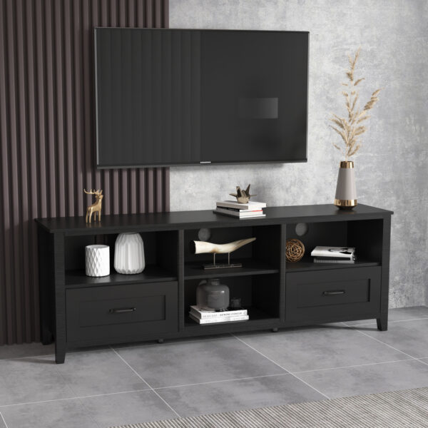 70.08Inch Length Furniture Black TV Stand for Living Room and Bedroom with 2 Drawers and 4 High Capacity Storage Compartment - Image 3