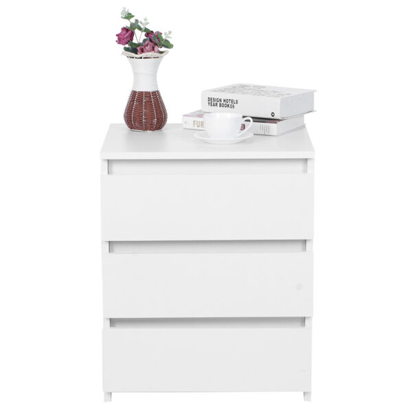 White Modern Bedside Table Cabinet Nightstand with 3 Storage Drawers Bedroom Furniture - Image 9