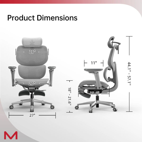 D2 Pro High Back Ergonomic Home Office Chair With DTS Self-Adaptive Lumbar Support, Multi-Adjustable Armrest, Wire Controlled Design, Footrest, 4D Headrest Mesh Office Computer Chair - Image 8