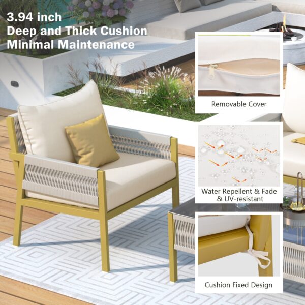 K&K 4-Piece Rope Patio Furniture Set, Outdoor Furniture With Tempered Glass Table, Patio Conversatio - Image 3