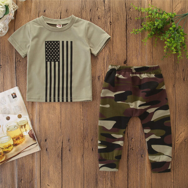 Little Kids' Suit Summer Men's Clothing Independence Day Flag Camouflage Suit - Image 4