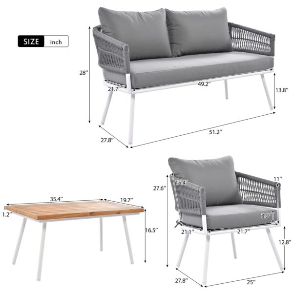 K&K 4-Piece Boho Rope Patio Furniture Set, Outdoor Furniture With Acacia Wood Table, Patio Conversat - Image 3
