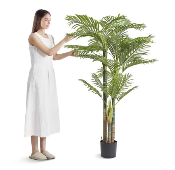 Artificial Gold Cane Palm Tree, 6.5 FT Tall Faux Plant, PE Material & Anti-Tip Tilt Protection Low-Maintenance Plant, Lifelike Green Fake Tree For Home Office Warehouse Decor Indoor Outdoor - Image 8