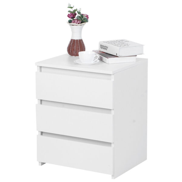 White Modern Bedside Table Cabinet Nightstand with 3 Storage Drawers Bedroom Furniture - Image 10