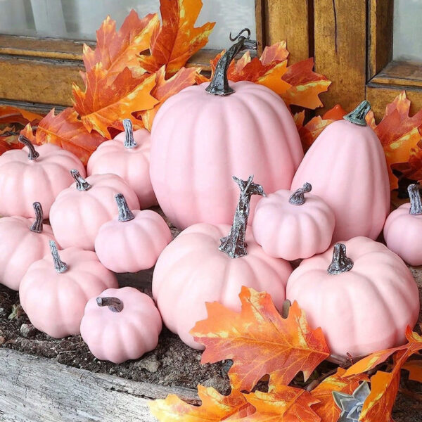 12PCS Artificial Pumpkins Pink Faux Pumpkins Decoration for Home Farmhouse Harvest Festival Decor Photo Props - Image 6