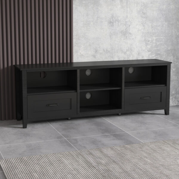 70.08Inch Length Furniture Black TV Stand for Living Room and Bedroom with 2 Drawers and 4 High Capacity Storage Compartment - Image 5